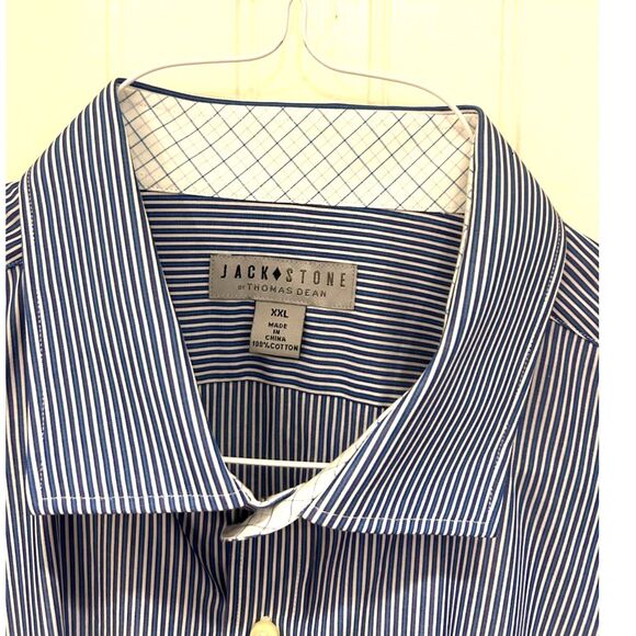 Jack Stone by Thomas Dean 100% Cotton Blue/White Button Down Shirt - Size XXL - Picture 3 of 4